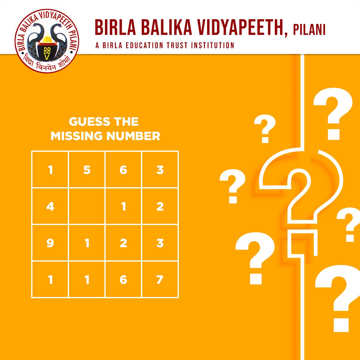 bbvpilani's tweet photo. Solve the puzzle and share the answer in the comment section below !
#BBVP #BetPilani #BBVPilani #MathsPuzzle #PuzzleSolving #MathsTrivia https://t.co/xxaxYa7paw