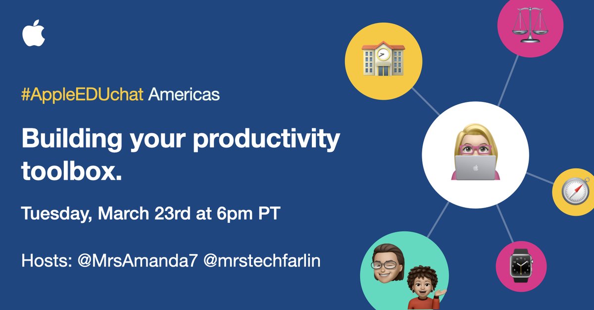 MiaLMorrison's tweet photo. Join #AppleEDUchat next week when @MrsAmanda7 @mrstechfarlin help us build up our productivity toolbox #cantwait #DIYtime #beproductive Preview Qs on #APpleTeacher https://t.co/rajnpVTIU0 https://t.co/iwaB0eRGRv
