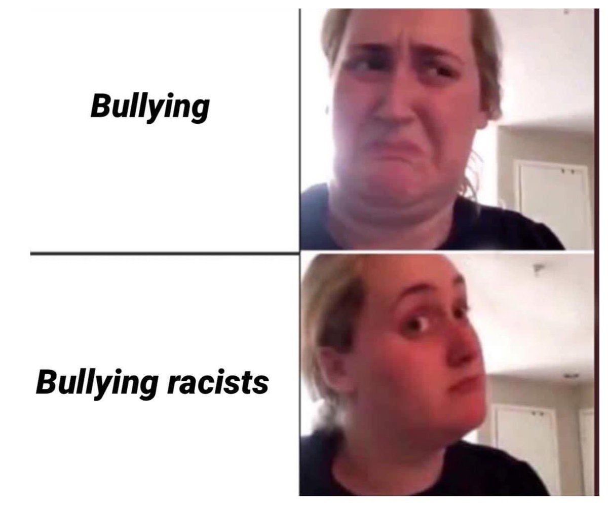 LourinHubbard's tweet photo. Me: Bullying is wrong. We shouldn’t shame people for things they can’t control.
Also me: Racists deserve ridicule.
I’m trying to learn to meet people where they’re at. #racists #LearningEmpathy https://t.co/KfeJobQeG0