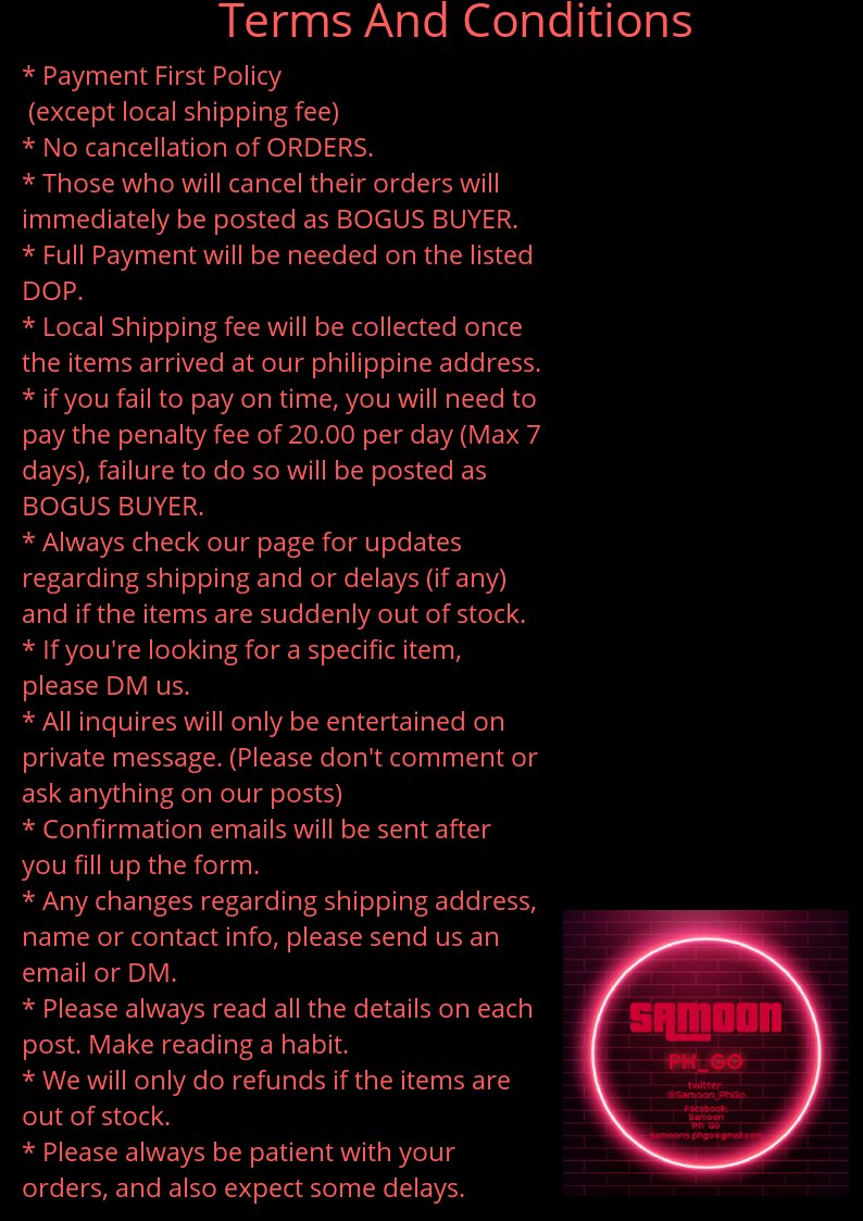 Samoon_PhGo's tweet image. สวัสดีค่ะ.... 
Welcome to Samoon PhGo ❤️

GOs:
#SamoonPHGos
Feedbacks: 
#SamoonGoFEEDBACKS 
Updates:
#SamoonGoUPDATES
Announcements:
#SamoonGoANNOUNCEMENTS
Onhands:
#SamoonGoONHANDS
Arrivals: 
#SamoonGoARRIVALS 

📩 Gmail: samoons.phgo@gmail.com