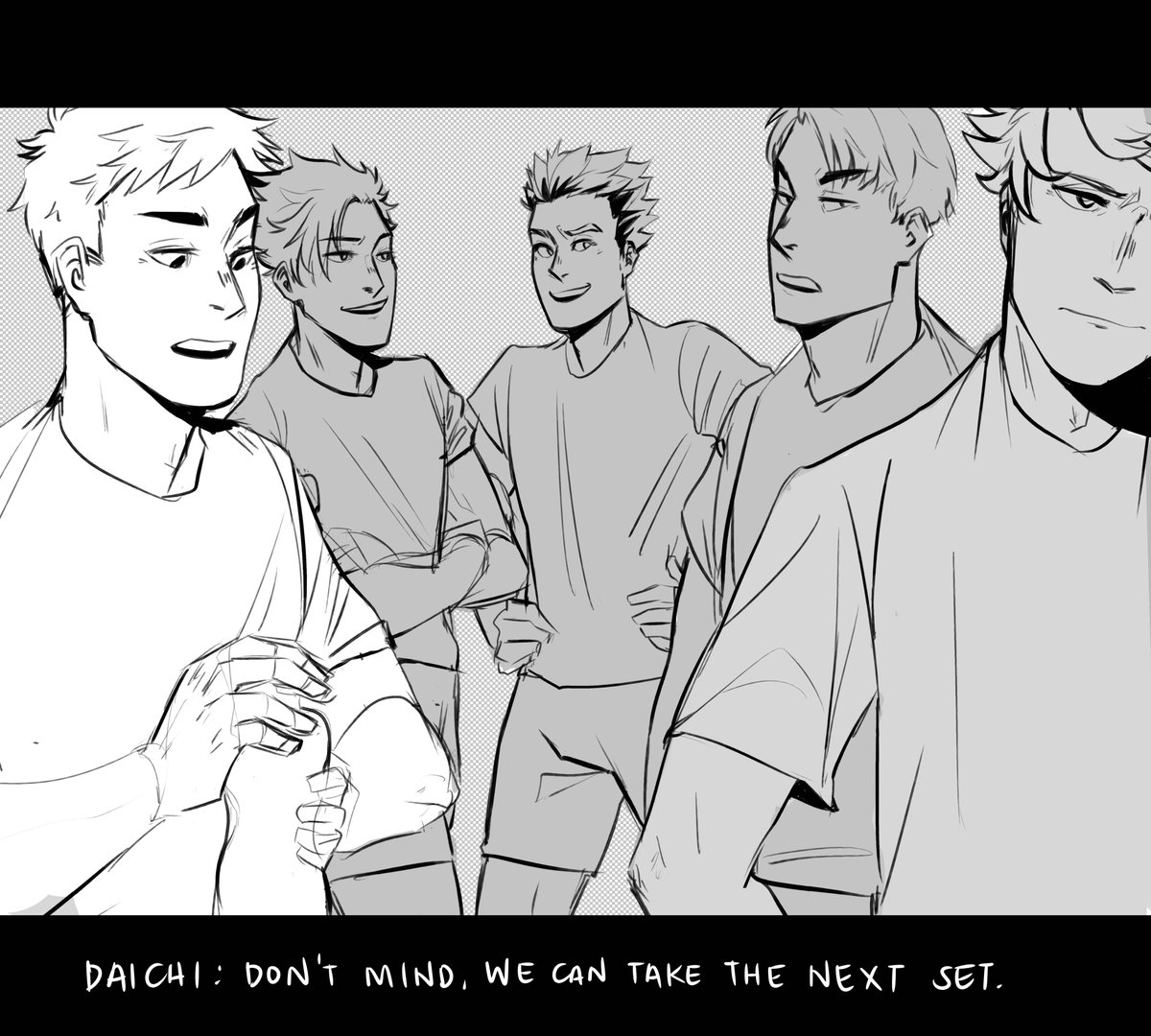 WIP of my favorite types of fanfic in #haikyuu.... captain squad in college fics #daichi #kurootetsurou #bokutokoutarou #ushijimawakatoshi #oikawatooru #captainsquad