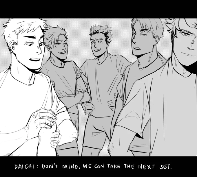 WIP of my favorite types of fanfic in #haikyuu.... captain squad in college fics #daichi #kurootetsurou  #bokutokoutarou  #ushijimawakatoshi #oikawatooru #captainsquad 