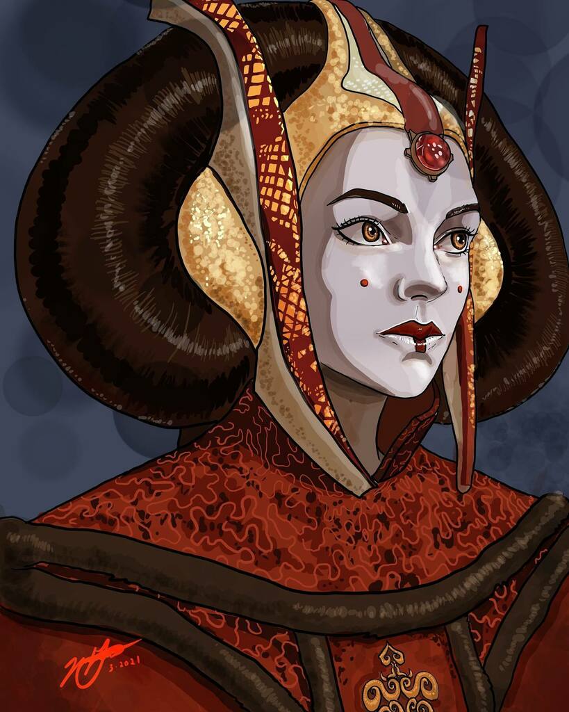 Always loved this costume design.  Drawn in procreate on an iPad Pro. #starwars #padmeamidala #procreate #ipadpro #applepencil #starwarsart instagr.am/p/CMgJa8fBJLx/
