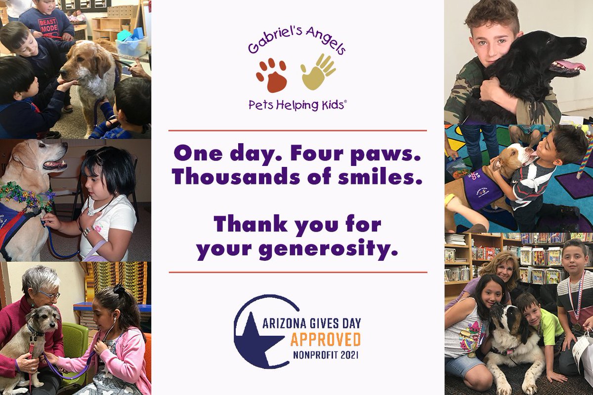 GabrielsAngels's tweet photo. To help kick-off early giving for #AZGivesDay, we are excited to announce that every donation up to $5,000 will be matched dollar-for-dollar thanks to the generosity of our friends at Tucson Federal Credit Union. Give now at https://t.co/dTgm5NZ9vB #PetsHelpingKids #AZGivesDay https://t.co/66jk3P8nsC