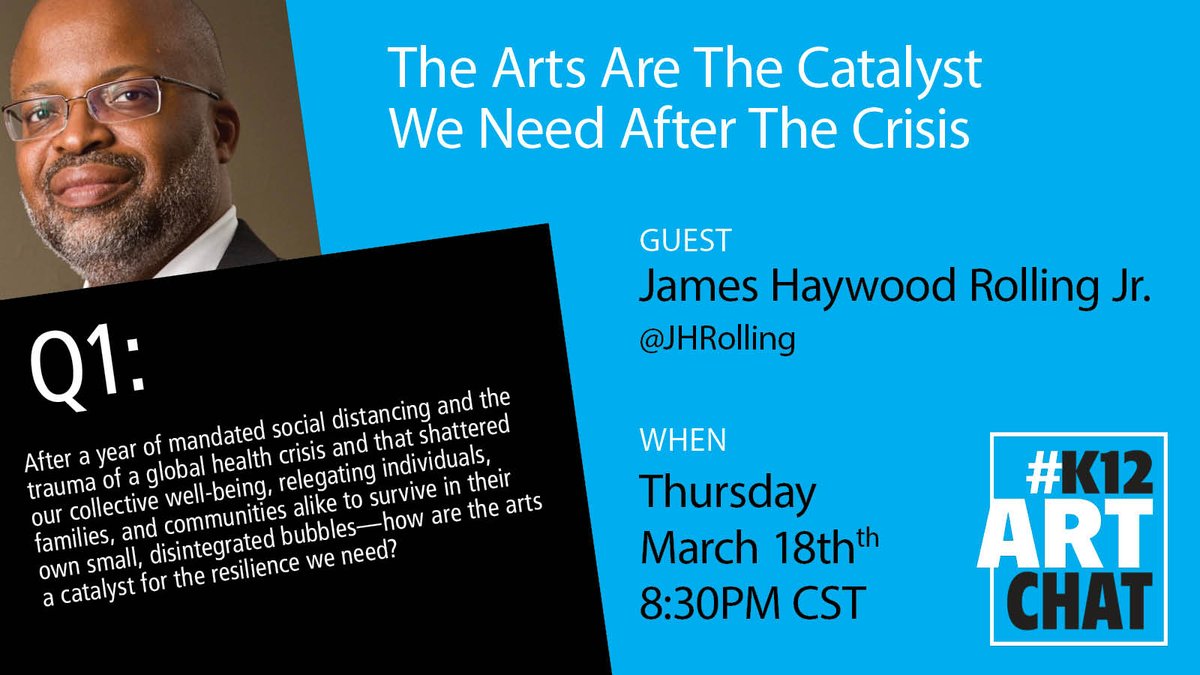 creativitydept's tweet image. Q1: After a yr of mandated social distance &amp;amp; the trauma of a global health crisis &amp;amp; that shattered our well-being, relegating individuals, families, &amp;amp;
communities survive in their own bubbles—how are the arts a catalyst for the resilience we need? #K12ArtChat @SchoolArts #NAEA21