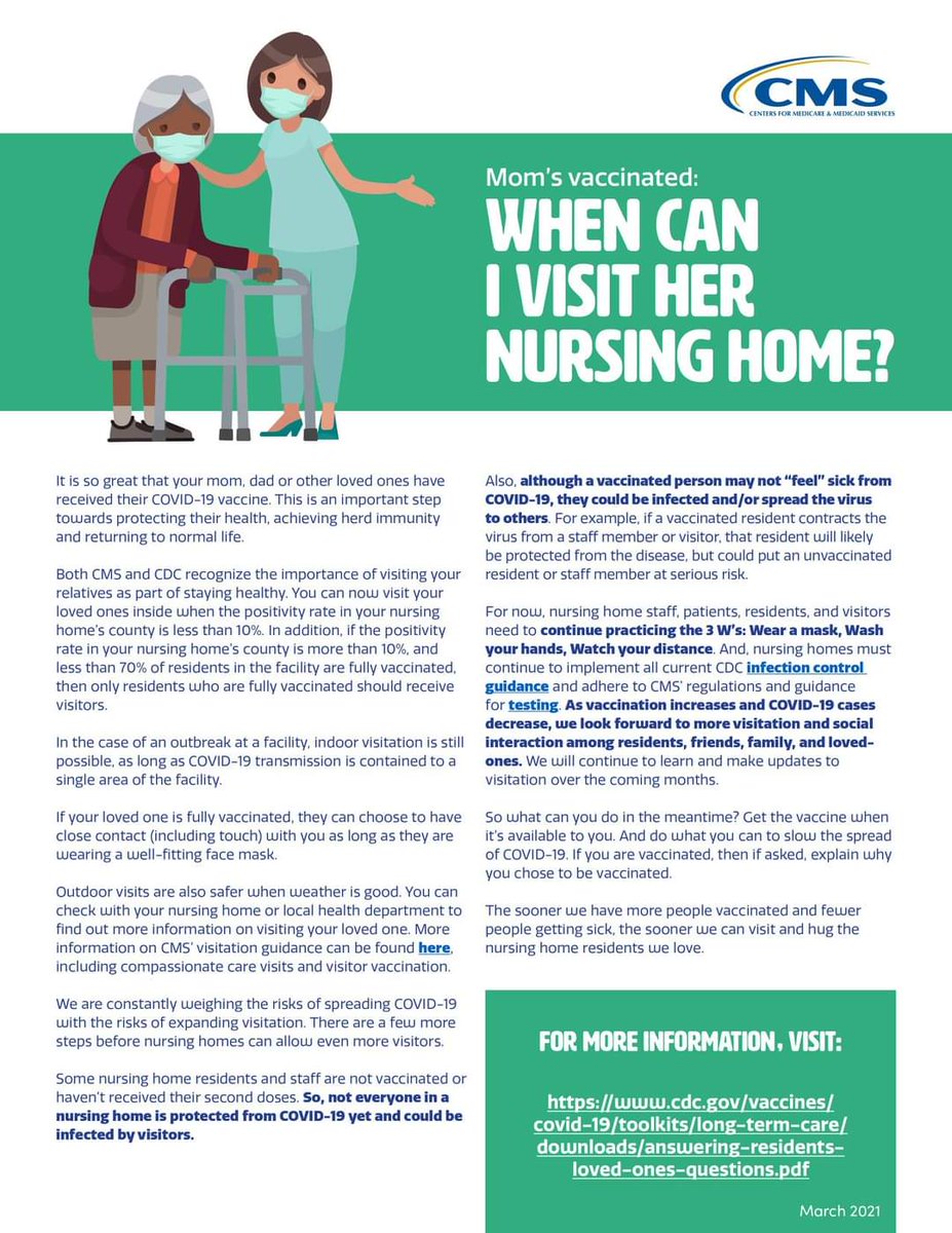 ParkManorWC's tweet photo. A new infographic from the Centers for Medicare and Medicaid Services (CMS) provides information on visitation in nursing homes. https://t.co/kjxStSRlzL
#HMGcares #NursingHome #Community #COVID19 https://t.co/reS3p2SvtV