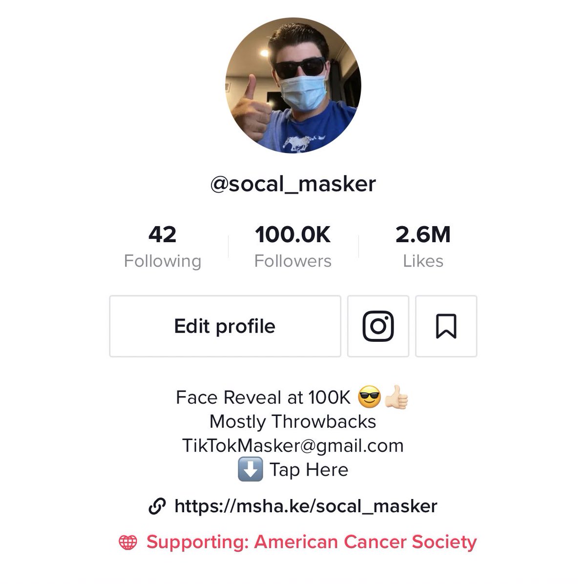 TikTokMasker's tweet photo. Thank you for 100,000 Followers on TikTok 🎉 https://t.co/iS9LLezWgu