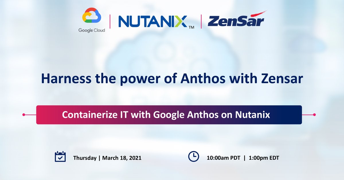 Zensar's tweet photo. Applications of yesterday won’t solve the problems of today. Watch this webinar to catch a live demo of Zensar’s state-of-the-art container management platform on March 18 at 10:00 am PT. Register now https://t.co/LSQf3umEWB
#DFSisHOW #Anthos #GKE https://t.co/u629rhv6B4