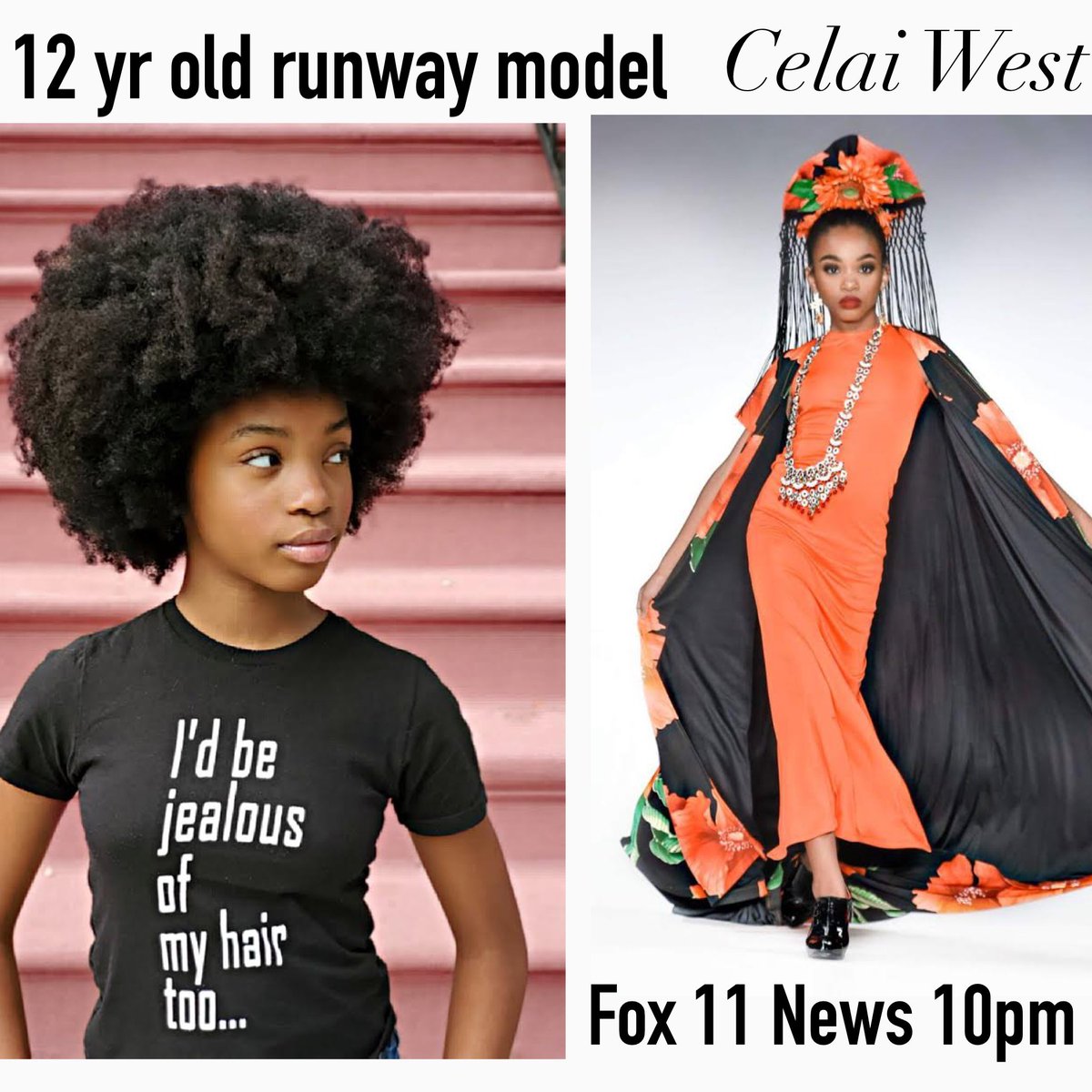 DevineNews's tweet photo. Wait? What! This #runway #model is only 12 years old!
Spring #FashionEeek runway shows didn’t happen because of the pandemic still… @celaiwest1 continues to inspire. Her story tonight on @FOXLA 10PM.
#NaturalHair #BlackGirlMagic #FashionWeek #StyleFW #CelaiWest https://t.co/BQyukSv3qg