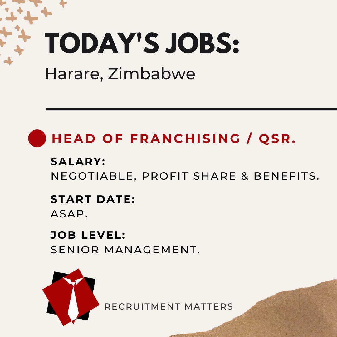 Senior Management position 📍Zimbabwe 🇿🇼