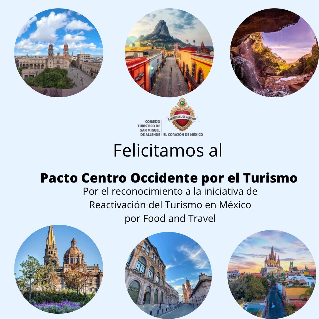 Orgullosos de <a href="/SECTURGTO/">Guanajuato</a>  y la gran alianza que junto con diferentes estados de la República crearon “Pacto Centro Occidente por el Turismo” hoy <a href="/FoodandTravelMX/">Food and Travel MX</a> los reconoce por fomentar la Reactivación del Turismo en México, ¡Enhorabuena! ❤️  #ElCorazóndeMéxico