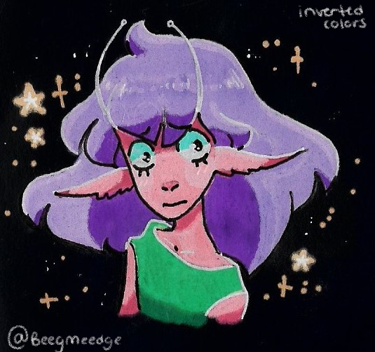BeegMeedge's tweet photo. Was messing around with flipping colors wanted to share this wacky thing I made #invertedcolors #art #alien #idk #doodle https://t.co/9GNS2lwxzv
