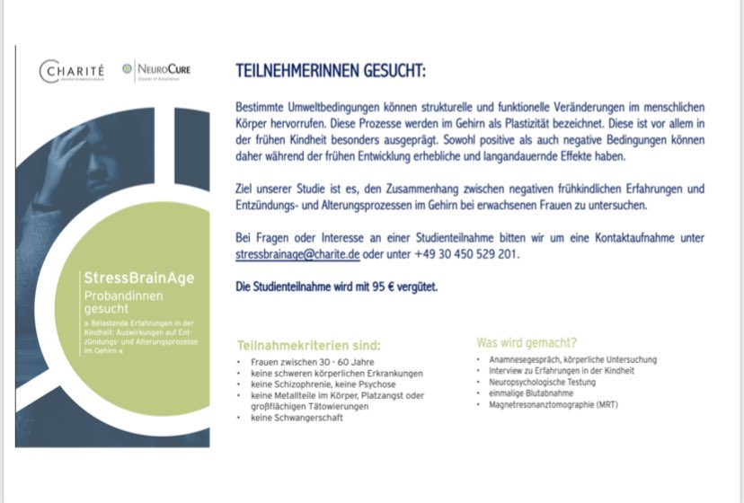 Lara Fleck (@fleck_lara) on Twitter photo 🔬🩺🧠 - Wir suchen noch gesunde Teilnehmerinnen für unsere <a href="/NeuroCureBerlin/">NeuroCure Cluster of Excellence</a> x <a href="/HeimMedPsych/">Christine Heim</a> klinische Studie <a href="/ChariteBerlin/">Charité - Universitätsmedizin Berlin</a>!! @berlinnovation <a href="/BerlinUAlliance/">Berlin University Alliance</a> <a href="/MDC_Berlin/">Max Delbrück Center</a> <a href="/HumboldtUni/">Humboldt-Universität zu Berlin</a> <a href="/FU_Berlin/">Freie Universität</a> DM für zusätzliche Infos! Sharing is caring 🔬🩺🧠 - Wir suchen noch gesunde Teilnehmerinnen für unsere <a href="/NeuroCureBerlin/">NeuroCure Cluster of Excellence</a> x <a href="/HeimMedPsych/">Christine Heim</a> klinische Studie <a href="/ChariteBerlin/">Charité - Universitätsmedizin Berlin</a>!! @berlinnovation <a href="/BerlinUAlliance/">Berlin University Alliance</a> <a href="/MDC_Berlin/">Max Delbrück Center</a> <a href="/HumboldtUni/">Humboldt-Universität zu Berlin</a> <a href="/FU_Berlin/">Freie Universität</a> DM für zusätzliche Infos! Sharing is caring