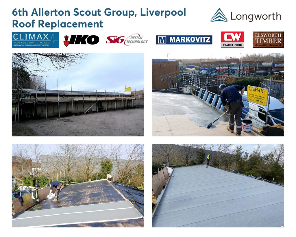LongworthFacade's tweet photo. With the help of our supply chain partners, we have all been able to provide 6th Allerton Scout Hut with a new roof. Thanks to all involved!
#longworth #teamlongworth #supplychain #charity #IKO #Markovitz #SIGDT #climaxscaffolding #charleswilsonplanthire #elsworthtimber https://t.co/0X8qFYPLhQ