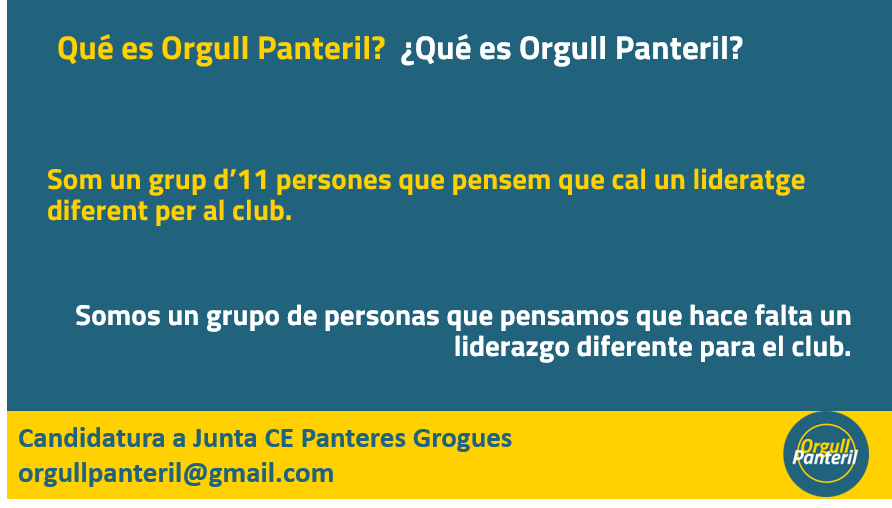 OrgullPanteril's tweet photo. Llancem la nostra candidatura a les eleccions de la junta directiva de CE @PanteresGrogues 
// Lanzamos nuestra candidatura a las elecciones de la junta directiva de CE @PanteresGrogues https://t.co/HCHIPLYhm7