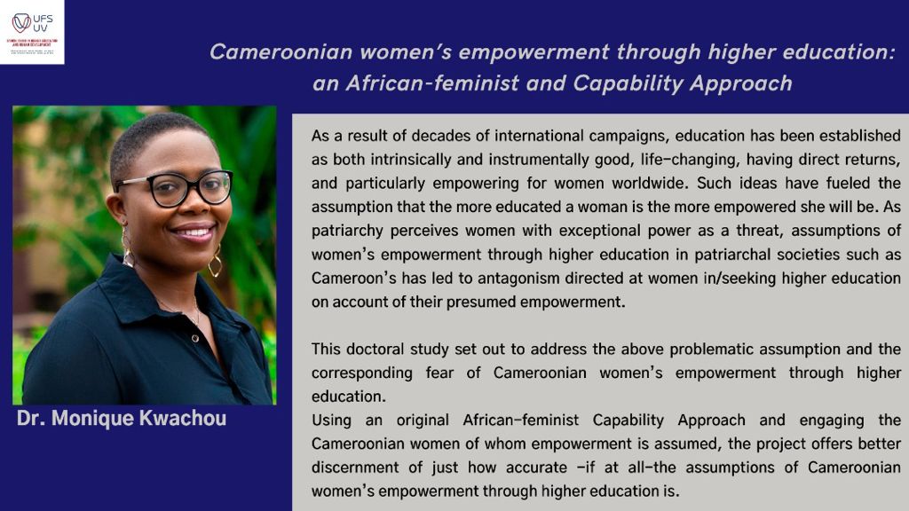 HEHD_SA's tweet image. Our 3rd feature of our #GraduatingClassof2021 is Dr Monique Kwachou (@montrelz).

You can read about her study which engaged participants from 4 Cameroonian higher education institutions and operationalized #Afrifem with the #CapabilityApproach👇