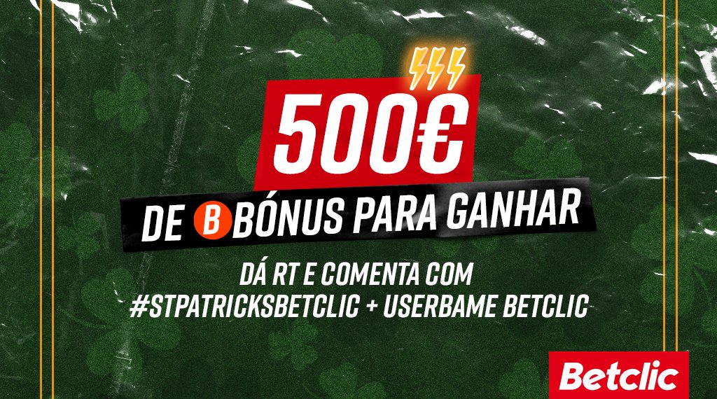 BetclicPortugal's tweet photo. 🍀 O St. Patrick's Day é na Betclic! Temos 25€ de Bónus escondidos para dar a 20 pessoas, até ao final do dia!

➡️ Dá RT
➡️ Comenta com #StPatricksBetclic + Username

1 participação por utilizador. 
Passatempo termina às 23h59. https://t.co/AxouVTmmon