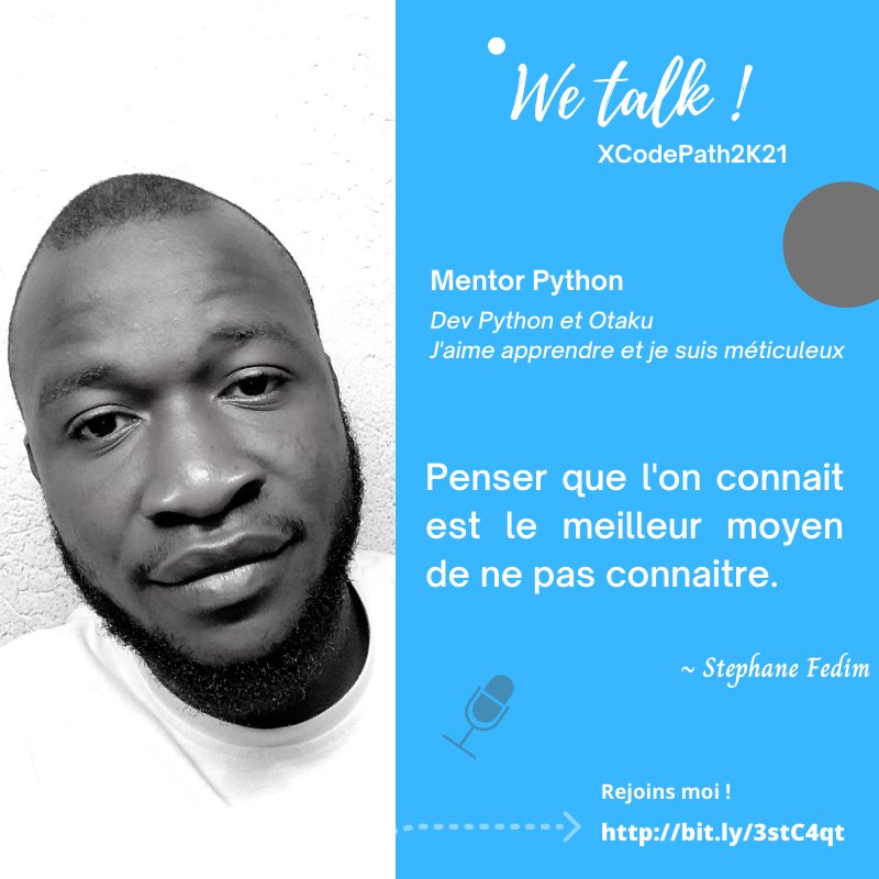 st9_8's tweet image. Rejoignez moi pour suivre le path Python pendant le X-Code-Path 2k21.

#seedinnov #xcodepath2k21 #CaParleDev