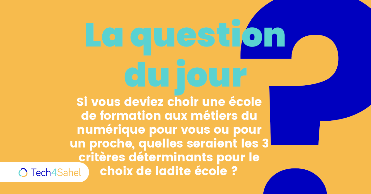 tech4sahel's tweet photo. #Question1
Pourquoi choisiriez vous une école au détriment d'une autre ?
#ecoleformation #formationprofessionnelle #metiernumerique https://t.co/zgBkGEMiZs