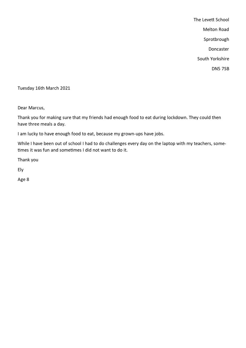 LevettSchool's tweet photo. pupils @LevettSchool lower have been writing letters to @MarcusRashford to thank him for everything he has done during the past year to help vulnerable children and young people over the UK

Thank You Marcus 
#rashford 
#endchildpoverty https://t.co/EZLsL3k3Jp