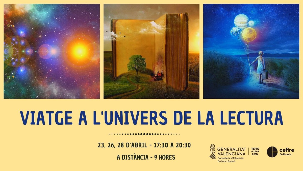 Formació, Innovació i Recursos per al Professorat (@gva_cefire) on Twitter photo ☝🏻Vols acompanyar al teu alumnat a descobrir nous 🌍mons a través de la 📖 #lectura?
Viatjarem de la mà d’Ana Cadrecha,<a href="/ZuzuAguirre/">Zuriñe</a> <a href="/maestrojcarlo/">José Carlos Román</a>,<a href="/Funreaders/">FUN READERS</a> i Alberto Celdrán.
📌 Tota la INFO i ✍️👇🏻
🔗 cefire.edu.gva.es/sfp/index.php?…
<a href="/GVAeducacio/">GVA Educació</a> #CEFIREOrihuela ☝🏻Vols acompanyar al teu alumnat a descobrir nous 🌍mons a través de la 📖 #lectura?
Viatjarem de la mà d’Ana Cadrecha,<a href="/ZuzuAguirre/">Zuriñe</a> <a href="/maestrojcarlo/">José Carlos Román</a>,<a href="/Funreaders/">FUN READERS</a> i Alberto Celdrán.
📌 Tota la INFO i ✍️👇🏻
🔗 cefire.edu.gva.es/sfp/index.php?…
<a href="/GVAeducacio/">GVA Educació</a> #CEFIREOrihuela