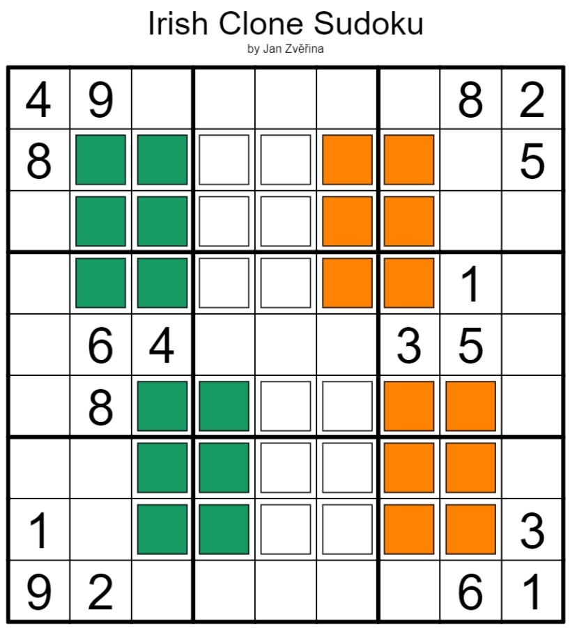 eeuw altijd overschot World Puzzle Federation on Twitter: "Happy St. Patrick's Day! 💚 Wishing  you a rainbow of happiness and good cheer with this great Irish Clone  Sudoku made by Jan Zvěřina. Online solving: https://t.co/4UJOqxyhT6 #
