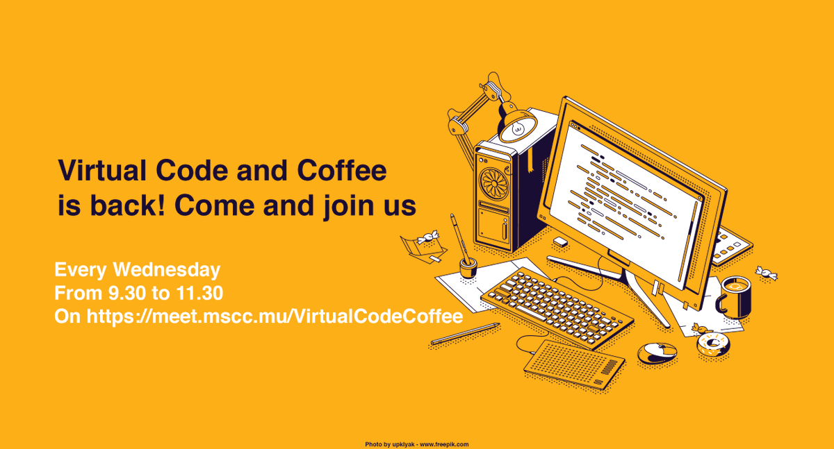 Wanna talk code? Gossip some? Spend time with the community? Come join us and let's have some fun during this lockdown with our weekly virtual code and coffee: meet.mscc.mu/VirtualCodeCof…

#CodeAndCoffee #developers