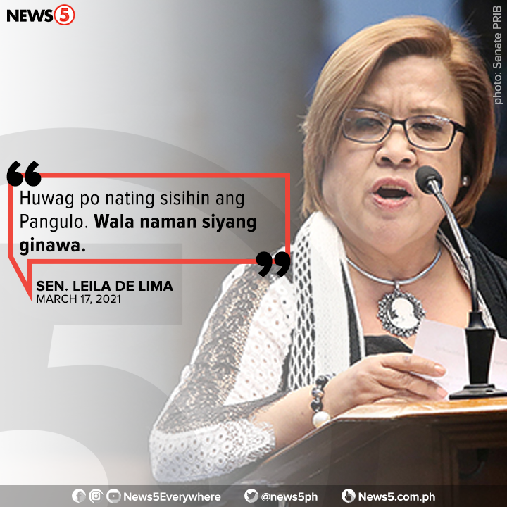 News5PH's tweet photo. Ito ang banat na naman ni Sen. Leila de Lima laban kay Pres. Rodrigo Duterte. https://t.co/tBHrXkT8dp