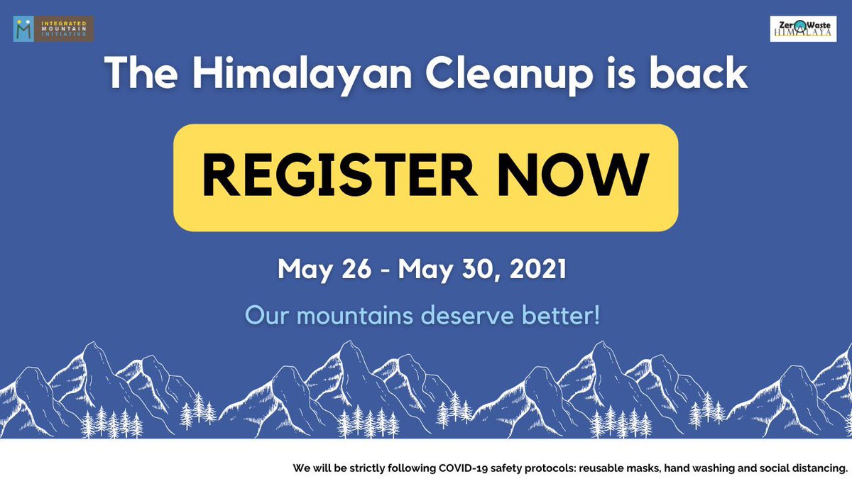 ZWH_Himalaya's tweet image. Register to volunteer for #TheHimalayanCleanup here: lnkd.in/e9QS9YW
Take a step today to bring about a radical, long-term change.
We will be strictly following #COVID19 safety protocols: #reusablemasks, #handwashing &amp;amp; #socialdistancing.

#breakfreefromplastic