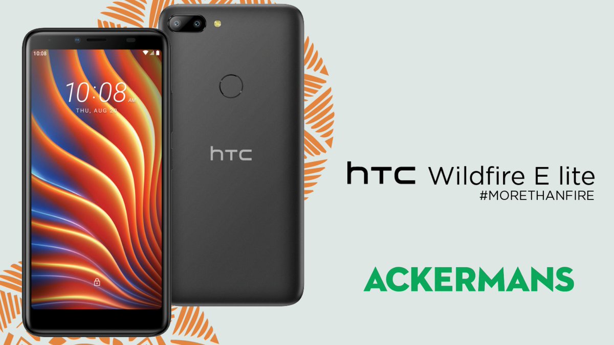 htc_za_shop's tweet photo. HTC and Ackermans have partnered up to bring you the HTC Wildfire E lite smartphone.  Visit your nearest Ackermans and become #MoreThanFire

The HTC Wildfire E lite comes with:

AI Face Unlock
Fingerprint Sensor
8MP Dual Rear Camera

👌🏾Price for R1299 🔥 

#HTC #MoreThanFire https://t.co/mzioTkGQ1n