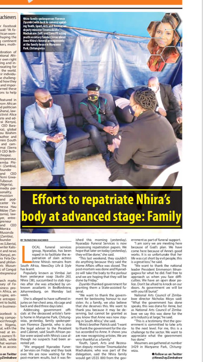 muvei_jason's tweet photo. Yesterday the Deputy Minister of Youth, Sport, Arts and Recreation Hon Tino Machakaire visited the home of the late actress Anne Nhira popularly known as Vimbai Jari from studio 263.
#DM4Youth
#KnowHonTinmac https://t.co/xPhloKsxrh
