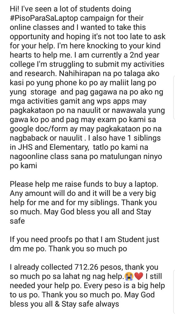 7BTS_taehyung_'s tweet photo. Hi Fellow Army I hope you can help us to buy a laptop especially to my Ate🙏second year college na po siya

piso or any amount will be a big help po for us to buy a laptop for our online class.Thank you God bless you all

Gcash: 09430508901
#PisoParaSaLaptop
#PisoParaSaEdukasyon https://t.co/efpKy6espM