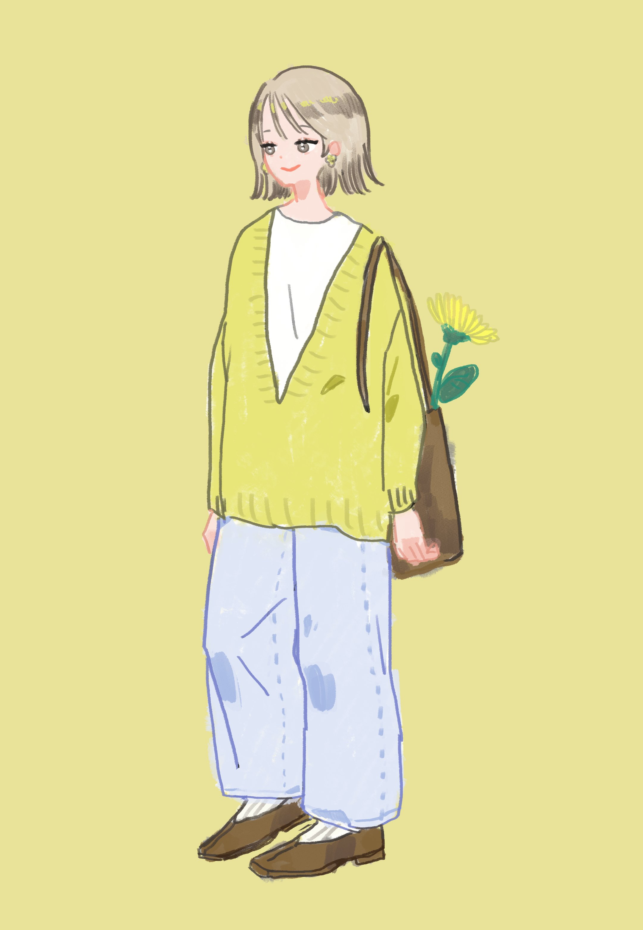 Okada くすみ黄色ニット 女の子イラスト 春服 Clipstudiopaint 創作イラスト 外ハネ かわいい T Co Movt1ho6bm Twitter