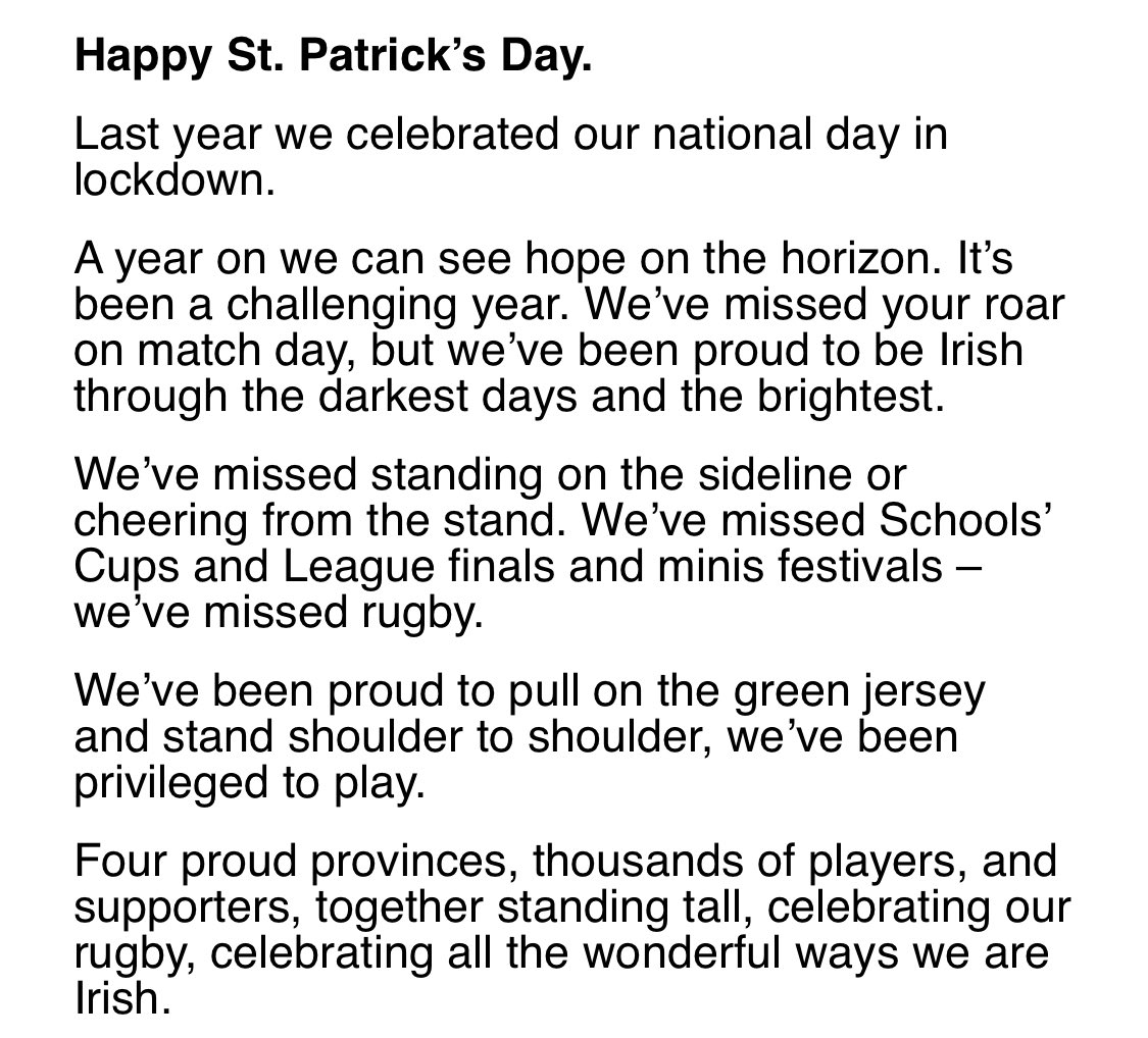 IrishRugby's tweet photo. Happy St. Patrick’s Day. 

#StPatricksDay #Ireland #IrishRugby https://t.co/a5NabilPQL
