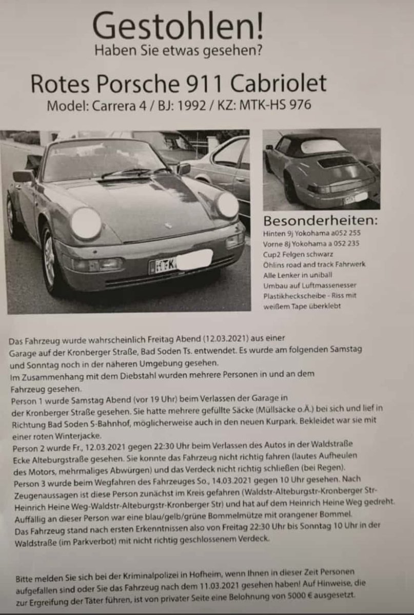 Wir brauchen Hilfe! Teilen erwünscht! #porsche #gestohlen #hilfe #help #mtk #maintaunuskreis #carrera #badsoden #sulzbach #schwalbach #hg #hochtaunuskreis