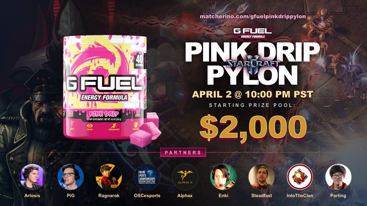 It’s time to show 💖to our favorite new flavor.. introducing @gfuelenergy’s Pink Drip Pylon! We have an amazing cast of partners and players ready to battle it out April 2nd over this new mouth watering addition 👄! Please tune in to watch an incredibly tense competition! ⚔️