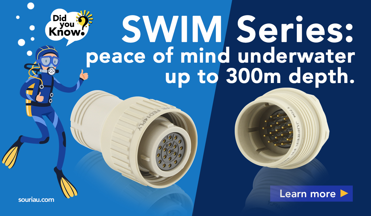 heilindeurope's tweet photo. The SWIM series from Souriau-Sunbank by @eatoncorp is especially designed to meet the #harshconditions of shallow water immersion, with a #thermoplastic outer shell that guarantees no #corrosion and no #cathodic lamination. Learn more https://t.co/XTYWYJDfgn https://t.co/o18Tq46xrB