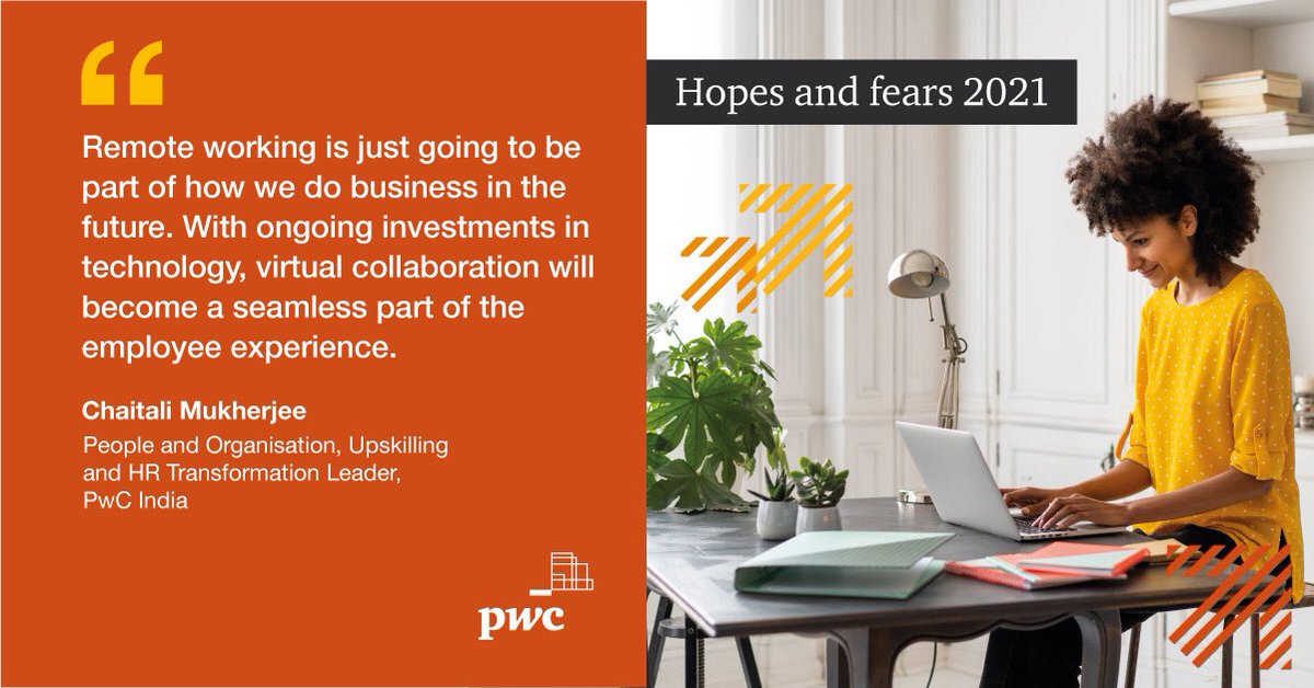80% of Indian respondents say there are elements of their current job that they could perform remotely. Explore <a href="/PwC/">PwC</a>’s Hopes and Fears 2021 report surveying 32,500 workers across the globe: pwc.com/hopes-fears <a href="/chaitali77/">Chaitali Mukherjee</a>