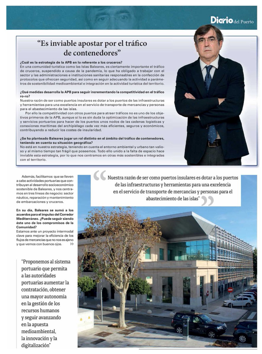 PortsdeBalears's tweet photo. La revista @diariodelpuerto dedica l'entrevista principal al president de l'APB, Francesc Antich, i als projectes que @PortsdeBalears du endavant. La podeu llegir aquí 👇 https://t.co/R3O9WEtFaM