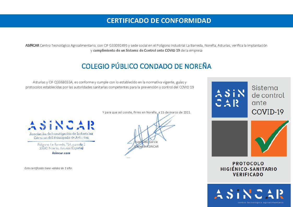 CPCondadoNorena's tweet photo. La cocina y el comedor de nuestro centro educativo ha conseguido el Certificado de Medidas Anti-Covid19 por  las prácticas preventivas adoptadas. Gracias a todas las personas que lo habéis hecho posible. https://t.co/D7YIvy7Nv5
