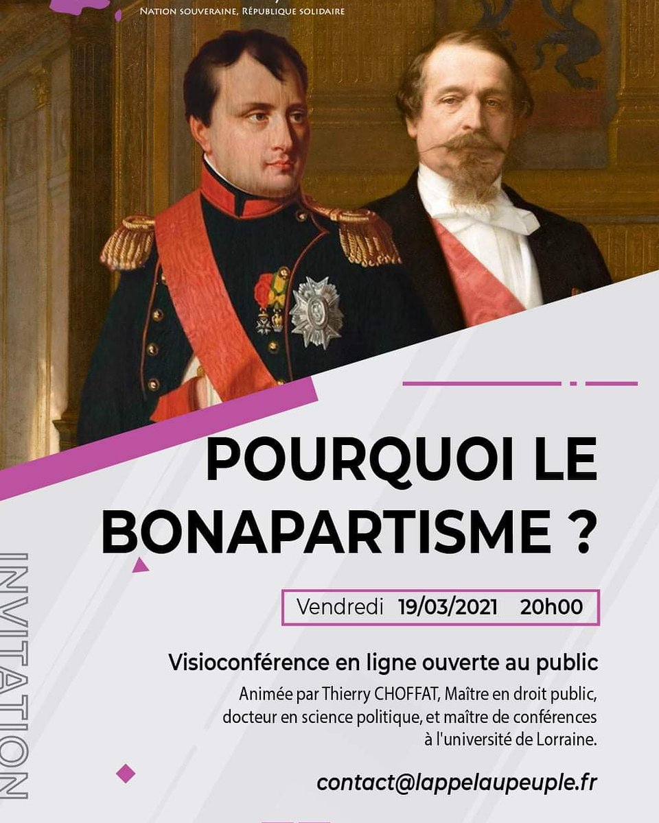 FrBonapartiste's tweet photo. Dernier rappel. Venez nombreux écouter @Thierrychoffat et le Prince Joachim Murat. 
Il est nécessaire de s'inscrire auparavant en envoyant un message à :  contact@lappelaupeuple.fr
#Napoleon #bonapartisme https://t.co/hBq9bybQAv
