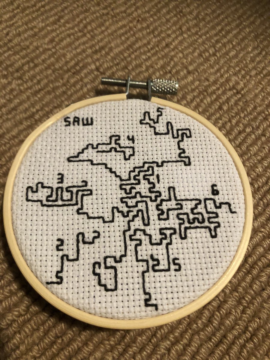 Naomi McMorn (@naomi_mcmorn) on Twitter photo Learned about the self-avoiding walk and practised it in stitch form. #SAWstitch <a href="/UniversityLeeds/">University of Leeds</a> Learned about the self-avoiding walk and practised it in stitch form. #SAWstitch <a href="/UniversityLeeds/">University of Leeds</a>
