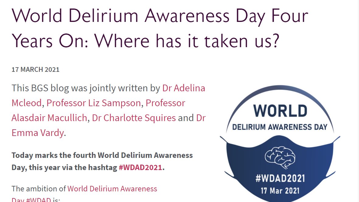 "A ‘day’ may be easy to designate, but creating a movement for sustainable change takes time, patience, and nurturing. It is with pride that we look back at just how far we have come since World Delirium Awareness Day 2017" 

Read our #WDAD2021 blog here bgs.org.uk/blog/world-del…