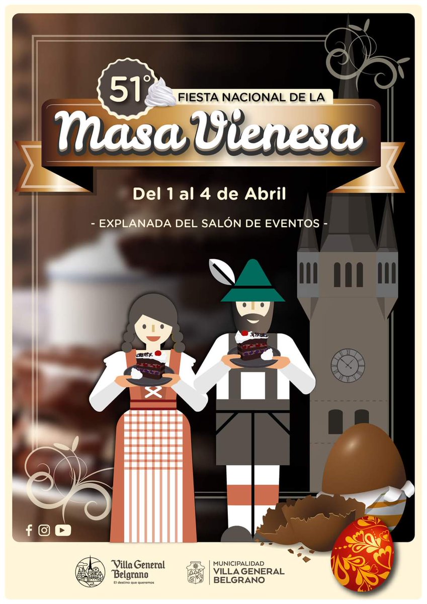 💯 ¡¡Una de las Fiestas más Esperadas!!
🍰 51° Fiesta Nacional de la Masa Vienesa | Del 01 al 04 de #Abril en #VillaGeneralBelgrano | Al aire libre, con una gran #propuesta artística, y con todo el sabor de la repostería centroeuropea y la chocolatería artesanal! Libre-gratuita