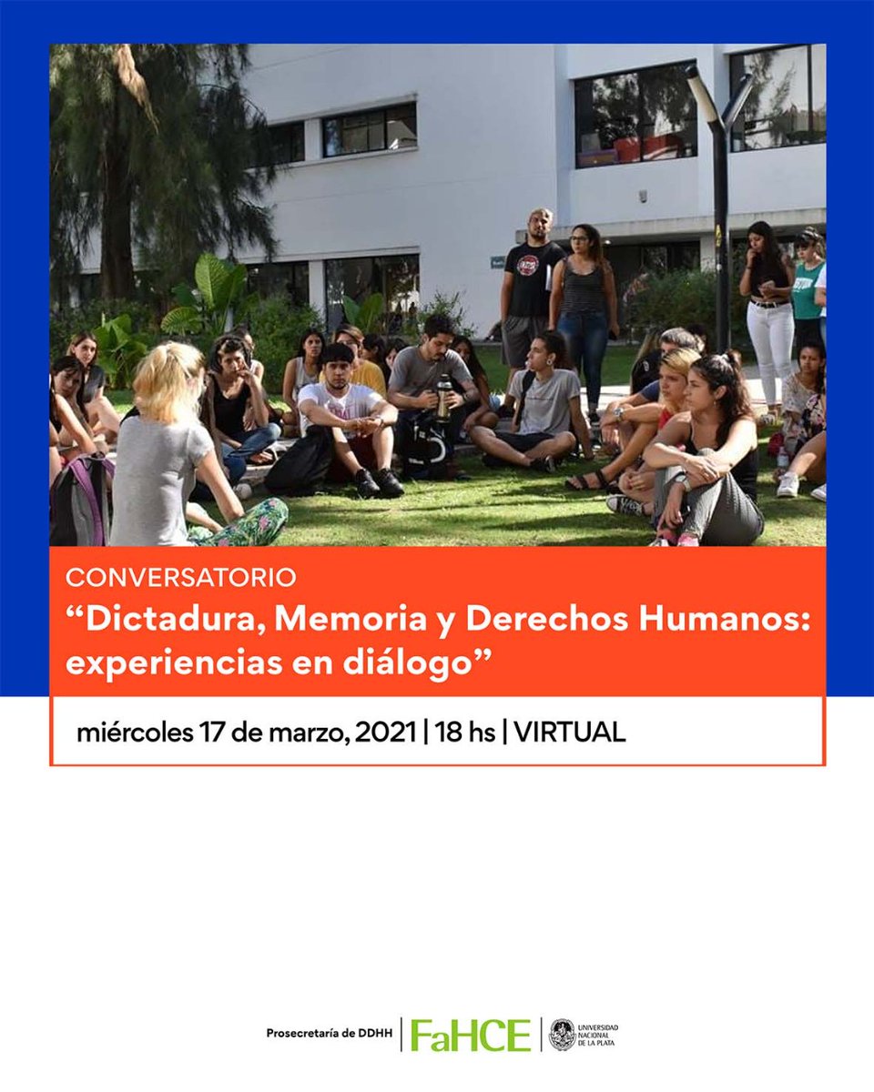 deptolylm's tweet photo. Conversatorio "Dictadura, Memoria y Derechos Humanos: experiencias en diálogo" (HOY miércoles 17/3, 18 h), de muy especial interés para #Ingresantes2021. https://t.co/D6L6Rz7ZOw