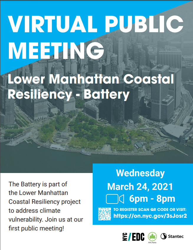 Cmh176Hughes's tweet photo. Public Meeting on Wed March 24, 2021 6pm-8pm #TheBattery project’s first @NYCEDC &amp; @NYCParks virtual public #resiliency meeting. #LowerManhattan #NYC #ClimateAction #LMCR #NYHarbor #SuperstormSandy #flooding 
To register for virtual meeting held via Zoom: 
https://t.co/s1Dh71m9rn https://t.co/1U3OQmLFX4
