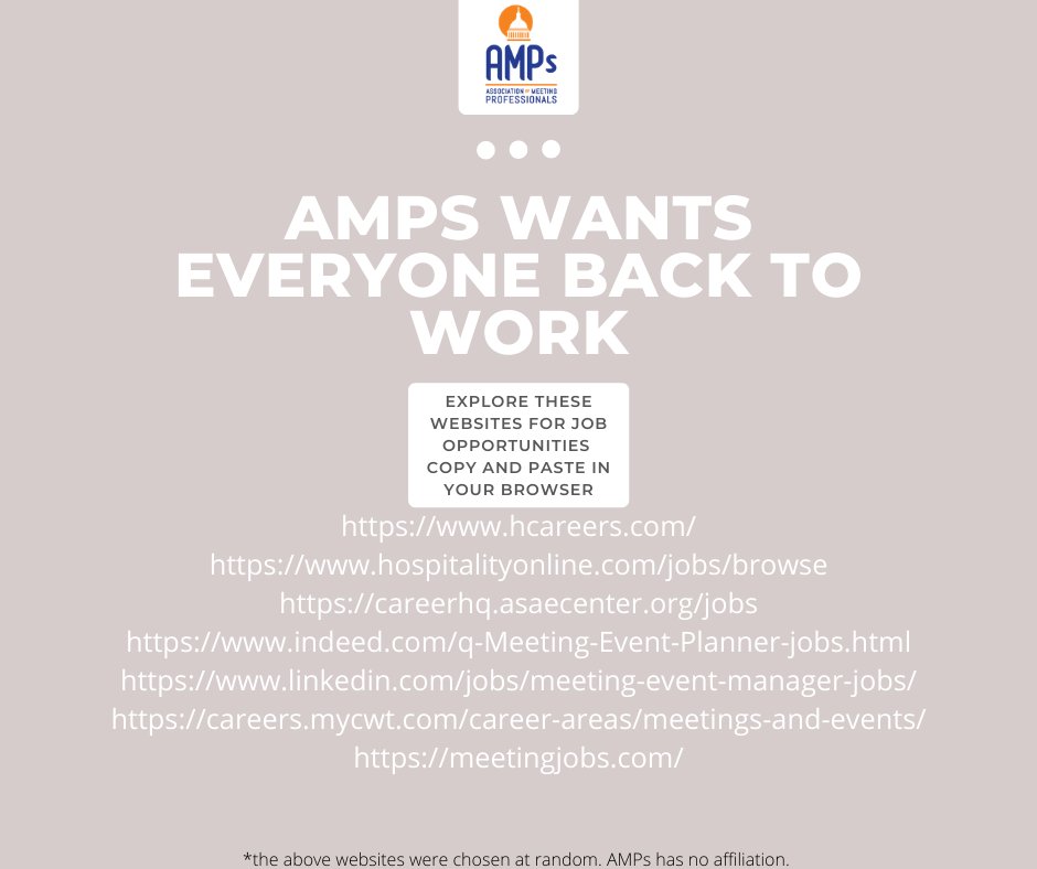AMPsDC's tweet photo. We believe in YOU!
We are a "Community In Unity." We want our community back to work. Let us know how we can help?
#ampsstrong #ampsdc #backtowork #communityinunity #bringbackmeetings #meetingprofessionals #meetingprofs #eventprofs #hospitalityprofs https://t.co/LcfcL1Y9VX