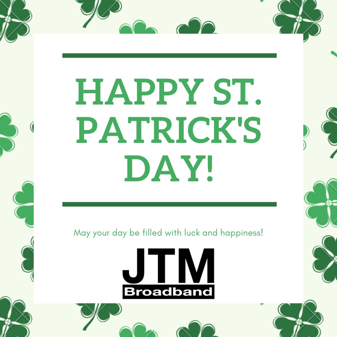 JTMBroadband's tweet photo. Happy St. Patrick's Day! To celebrate, we will be offering a Free Standard Install of $150 value to new customers who sign up TODAY ONLY! Call us at 931-306-6555 to find out if you're serviceable and get on the schedule! https://t.co/ikwJmrLsMM