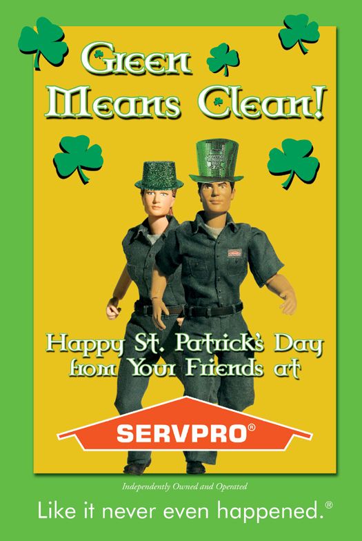 Happy St Patrick's Day from SERVPRO! How will you be celebrating? Wear green, decorate with shamrocks, make corned beef and cabbage. What will that silly leprechaun be up to?
#StPatrick'sDay https://t.co/Oz4DG2sshU