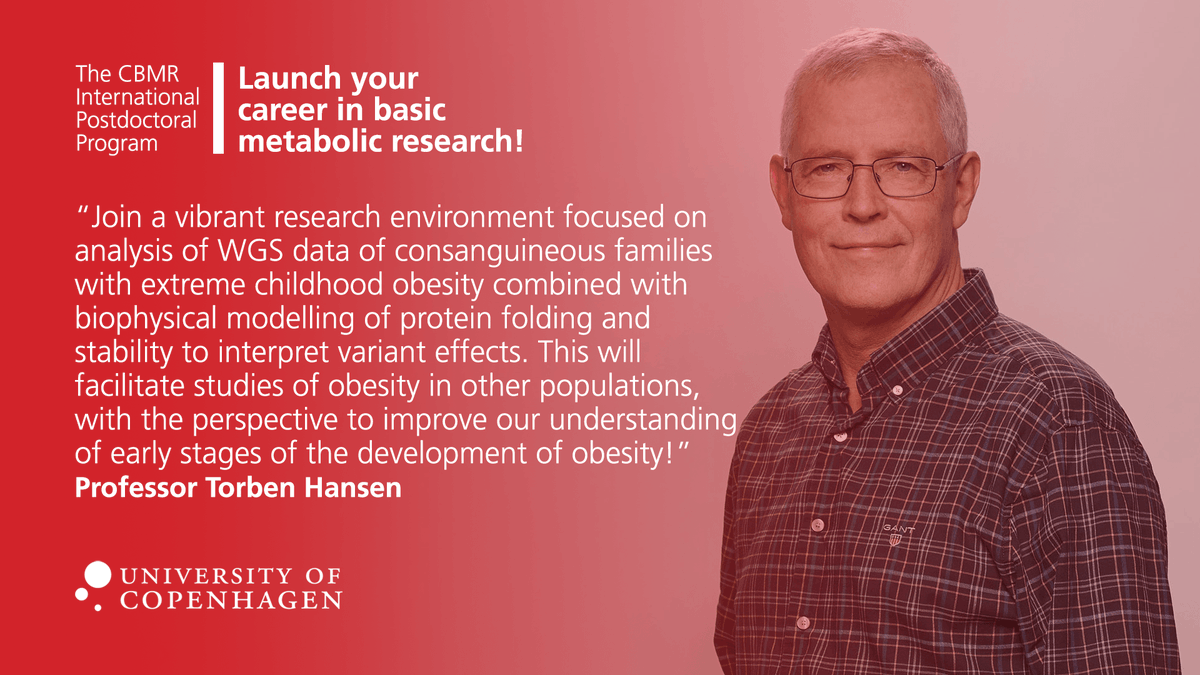 Metabolcenter's tweet photo. 👨‍🔬Apply to the CBMR International Postdoctoral Program!

Ten fellowships are available, including:

'#Genetic studies of extreme #obesity in consanguineous Pakistani families' with Professor Torben Hansen.

🌐https://t.co/8V16j4z2rz

#findapostdoc #AcademicChatter #metabolism https://t.co/QmN2rqp6fL
